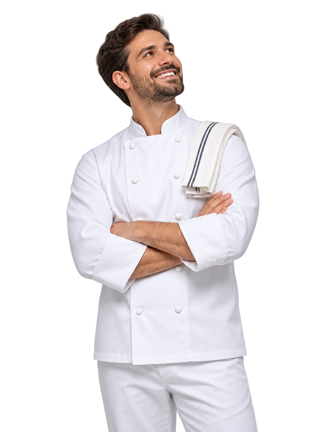 Smiling chef in whites, arms folded